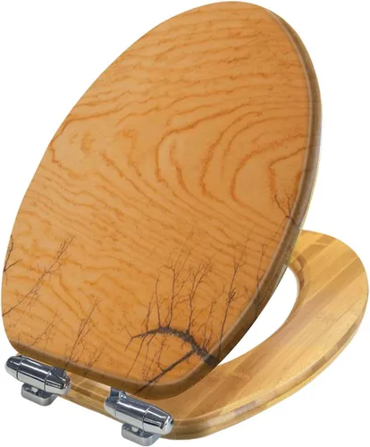 Vista 13 de Asiento de inodoro alargado de madera de madera de madera de grano de madera de grano de secoya, tapa de cierre silencioso lento con bisagras