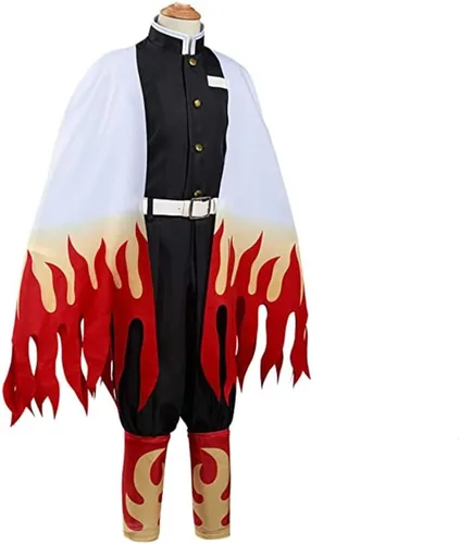 Vista 3 de Buyoem Disfraz de anime Rengoku para adultos, disfraz de Rengoku para Halloween, cosplay, capa, kimono con aretes para peluca