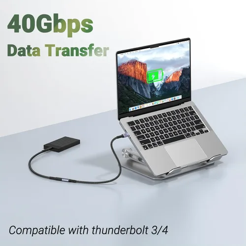 Vista 3 de Cable de extensión USB C de 1.5 pies (2 paquetes/240 W/40 Gbps/8K), cable extensor corto USB 4.0, transferencia de datos de alta velocidad de 40