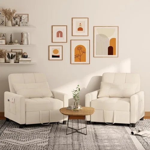 Vista 2 de Aiho - Sofá cama convertible 3 en 1 con diseño ajustable, color beige Respaldo ajustable con cama extraíble, almohada y bolsillo de almacenamiento