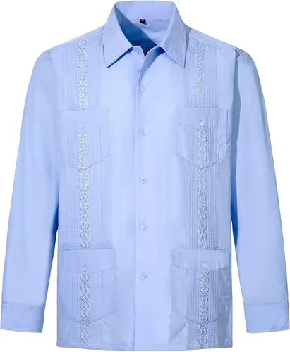 Vista 13 de Camisas guayabera de manga larga para hombre Negro
