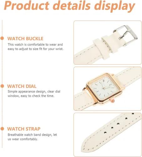 Vista 6 de Reloj de pulsera para mujer esfera cuadrada de cuero analógico Q-uartz reloj para mujer