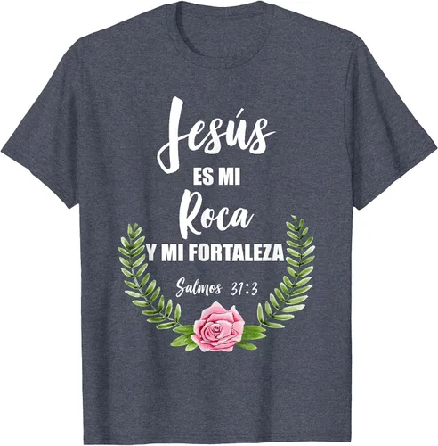Vista 51 de Jesus ES Mi Roca - Camiseta con versículo bíblico cristiano español Salmos Asphalt Grey