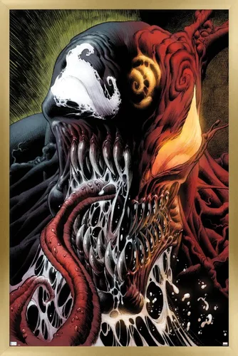Vista 13 de Trends International Marvel Comics - Carnage - Póster de pared con veneno dividido en la cara, 14.725 x 22.375 pulgadas, versión enmarcada de madera