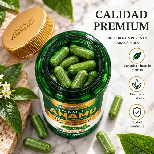 Vista 4 de Vitaminas Orgánicas Anamu 1250mg 100% Cultivado Orgánicamente 120 Cápsulas Petiveria Allicea
