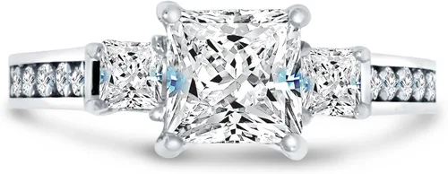 Vista 3 de Anillo de compromiso de plata esterlina 925 con 3 circonias cúbicas - corte princesa con piedras laterales