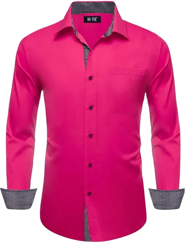 Vista 29 de Hi-Tie Camisa de manga larga jacquard con contraste interior sin arrugas para hombre