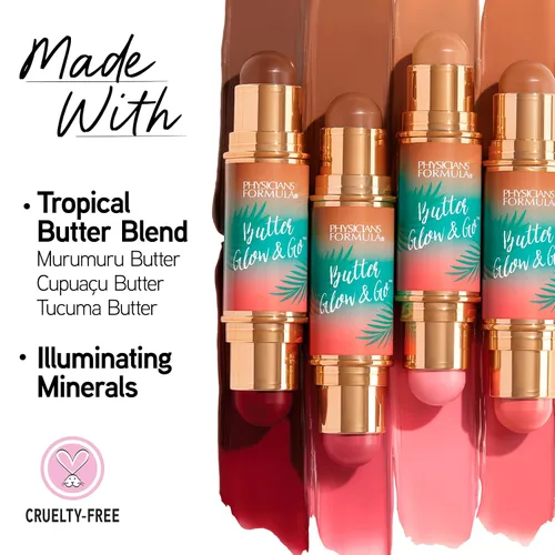 Vista 5 de Physicians Formula Butter Glow & Go - Barra multiusos, fórmula ultra cremosa con mantequilla de Murumuru, acabado radiante, libre de crueldad Playa
