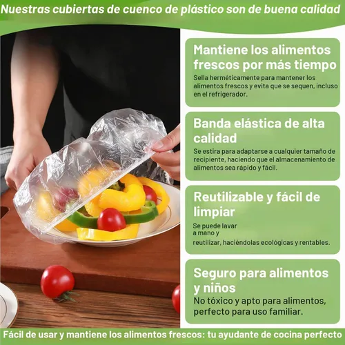 Vista 5 de 70 piezas de tapas para cuencos, 5 tamaños de cubiertas de plástico para alimentos con elástico, tapas de colores para cuencos reutilizables