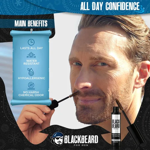 Vista 2 de Blackbeard para hombres Color de barba instantáneo – Barba, bigote, cejas y patillas todo el día – Tinte hipoalergénico temporal para barba, Marrón