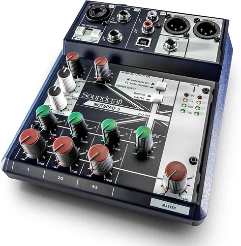 Vista 3 de Soundcraft Notepad-5 Consola mezcladora analógica de formato pequeño con E/S USB, mezclador de 5 canales