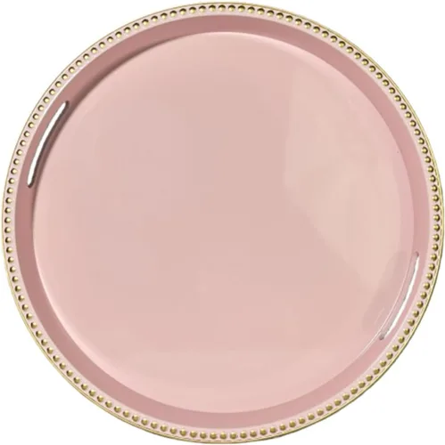 Vista 10 de Bandeja decorativa azul para mesa de café, bandeja de servir redonda de plástico con cuentas para encimera de cocina, otomana, sala de estar, (13")