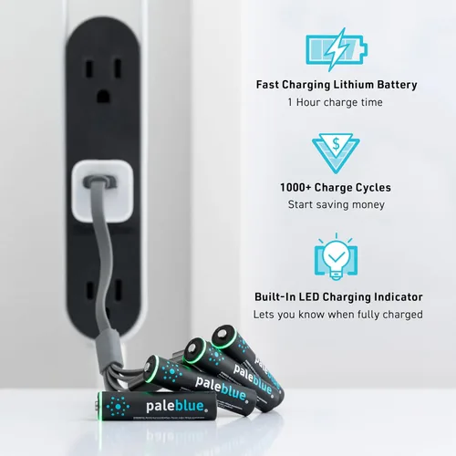 Vista 2 de paleblue Baterías de litio AAA recargables por USB, 1 hora de tiempo de carga, recarga más de 1000 veces, 600 mAh, cable de carga USB-A a USB-C 4