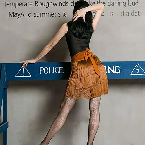 Vista 3 de Faldas de baile para mujer, vestido de baile latino, falda de baile tango, falda de borla, falda de práctica de baile, bufanda de cadera