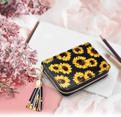 Vista 6 de Billetera pequeña para tarjetas de crédito RFID con purpurina linda para mujer