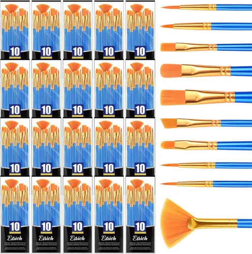 Vista 12 de ESRICH 10 piezas pinceles, pincel para pintura acrílica, juego de pinceles de pintura acrílica para óleo acuarela, lienzo de roca para cuerpo