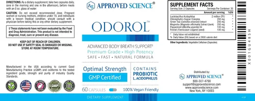 Vista 5 de Approved Science Odorol - Refresca el mal aliento y el olor corporal, 3 botellas, 60 cápsulas por botella