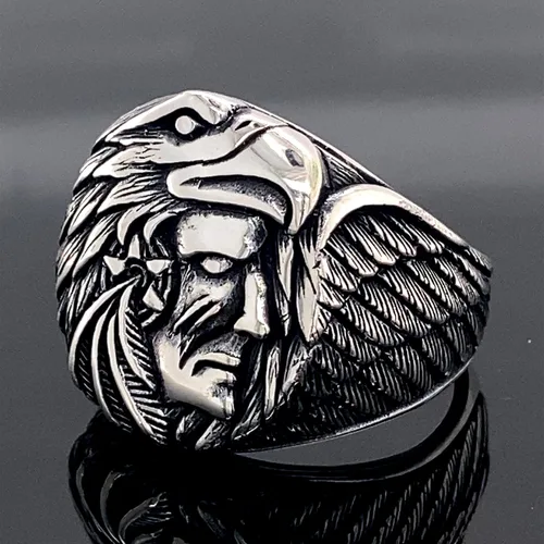 Vista 3 de Silver Nativa American Ring,Silver Eagle Signet Ring, Silver American Ring,925k Sterling Silver Ring, Handmade Silver Ring,Gift For Him