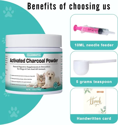 Vista 7 de Carbón activado para perros, gatos y todas las mascotas, carbón para intoxicación de perros, malestar digestivo y alivio de gases, soporte hepático