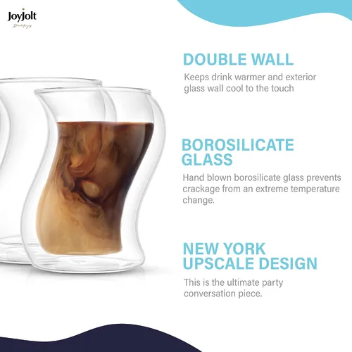 Vista 5 de JoyJolt Pivot - Vasos de cóctel con doble aislamiento, juego de 2 vasos únicos de doble pared de 8 onzas, con efecto óptico atractivo, de doble