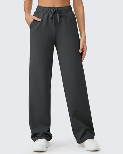 Vista 2 de G4Free Pantalones con forro polar para mujer, pantalones deportivos de pierna ancha, pantalones de yoga con bolsillos, holgados para invierno 2023