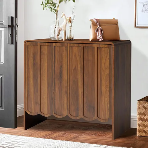 Vista 8 de ORRD Aparador de buffet, armarios de almacenamiento Accent con 2 puertas, gabinete de madera estilo granja con estantes ajustables y panel ondulado