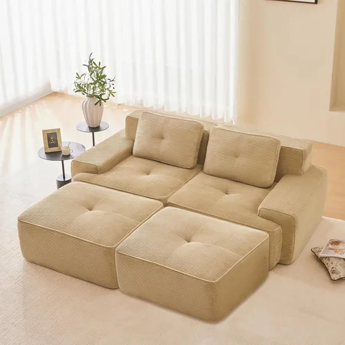 Vista 80 de Sofá moderno comprimido sin armazón de 116", sofás seccionales de 3 plazas para sala de estar, sofá seccional modular de pana verde nube, espuma