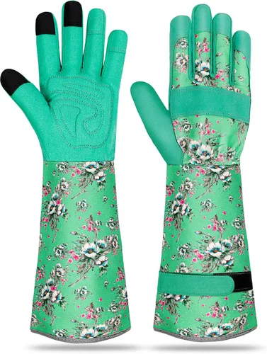 Vista 14 de Guantes largos de jardinería para mujer, guantes de cuero a prueba de espinas, guantes de trabajo transpirables para mujeres, patio, exteriores