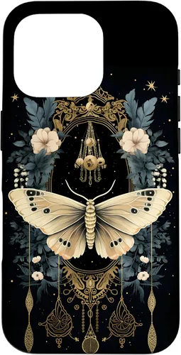Vista 20 de iPhone 16 Celestial Moth Witchy Butterfly Botanical Moon Boho Flowers Case