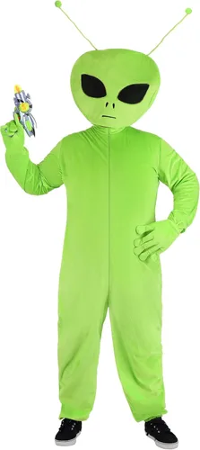 Vista 2 de Adult Alien Costume, Classic Green Extraterrestrial Jumpsuit, Oversized Martian Outfit
