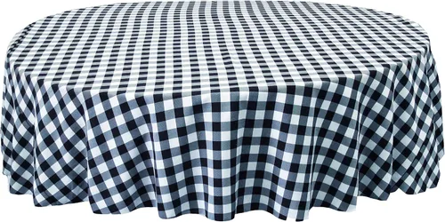 Vista 41 de Mantel LA Linen, redondo, a cuadros, polivinílico, 51 pulgadas.