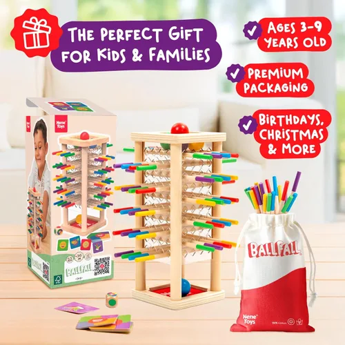 Vista 5 de Nene Toys BALLFALL - Juego de mesa de madera Montessori para niños de 3 a 9 años - Juguete educativo para habilidades motoras finas y pensamiento