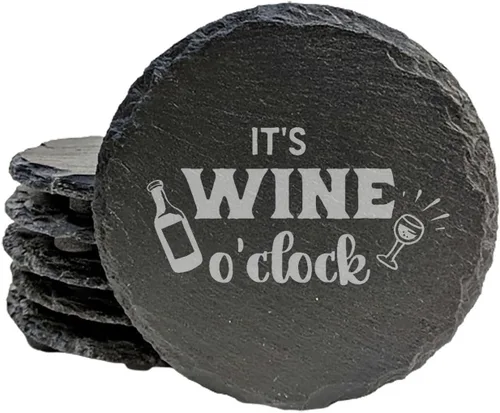 Vista 31 de Rustic Drinking Wine is My Hobby Slate Coasters Set of 8 – Round – USA Made Witty wine lover’s motto engraved on real slate coasters — “drinking