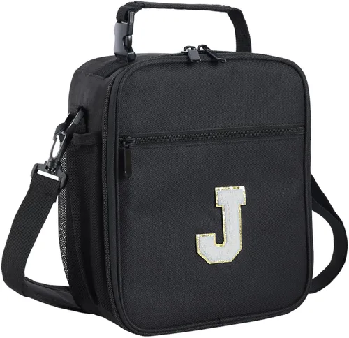 Vista 80 de ELEFOCUS Lonchera aislada con inicial para mujeres y hombres, bolsa de almuerzo personalizada con monograma con correa de hombro ajustable