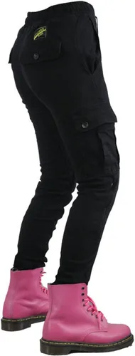 Vista 4 de Pantalones de motocicleta para mujer, leggings con relleno extraíble, detalles de bolsillo grande para aventura (color negro, talla: XXS)