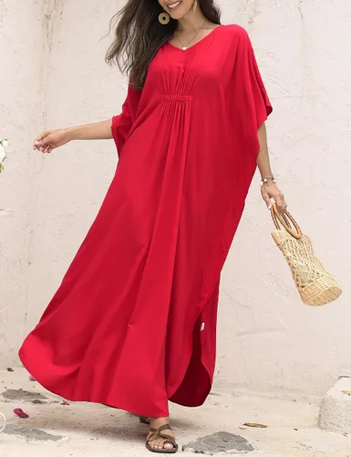 Vista 6 de Traje de baño para mujer, estampado floral, caftán turco, vestido largo para la playa