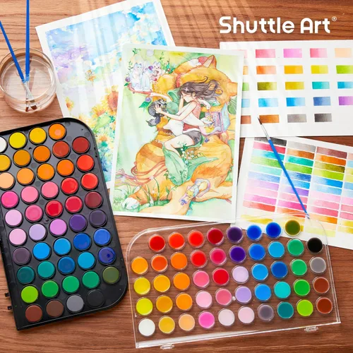 Vista 2 de Shuttle Art Juego de 58 pinturas de acuarela, 48 colores para acuarela, con 10 pinceles de pintura para principiantes, artistas, niños y adultos