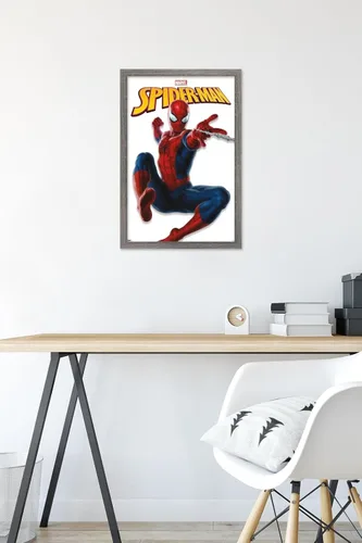 Vista 6 de Trends International Marvel Comics - Póster de pared de la serie Spider-Man, 22.4 pulgadas de largo x 14.7 pulgadas, versión enmarcada de madera