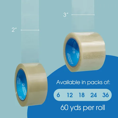 Vista 2 de Spartan Industrial - Rollos de cinta de embalaje transparente de 3" x 60 yardas - 24 cintas anchas y resistentes para embalaje, mudanza, envío y más