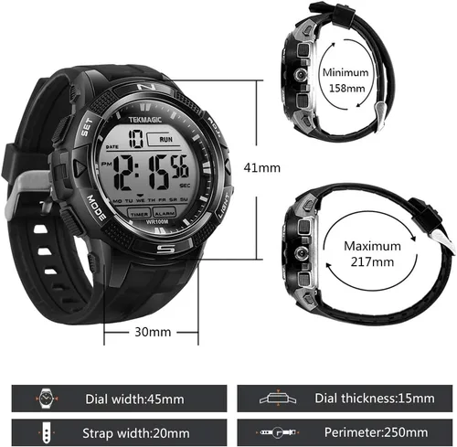 Vista 5 de 10 ATM Digital sumergible buceo reloj 328.1 ft resistente al agua natación deporte reloj de pulsera luminosa pantalla LCD con cronómetro función