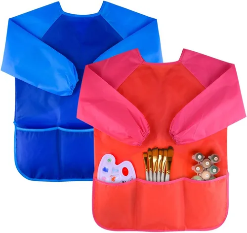 Vista 7 de KUUQA Delantal para Arte Impermeable para Niños, Delantales de Arte para Niños, Suministros para Pintar (Pinturas y pinceles no incluidos)