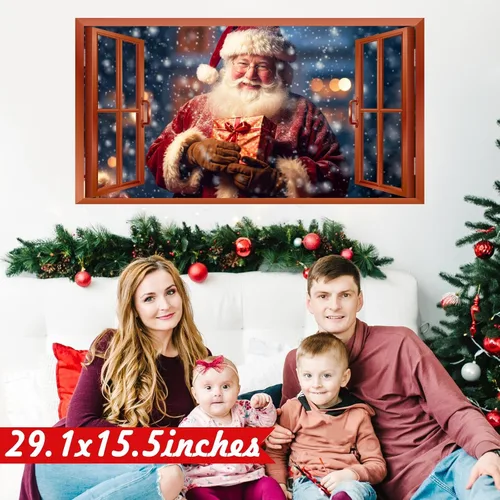 Vista 2 de Calcomanías de Pared de Navidad, Pegatinas de Papá Noel para Decoraciones de Pared de Navidad Interior, Calcomanías de Ventana Falsa de Navidad