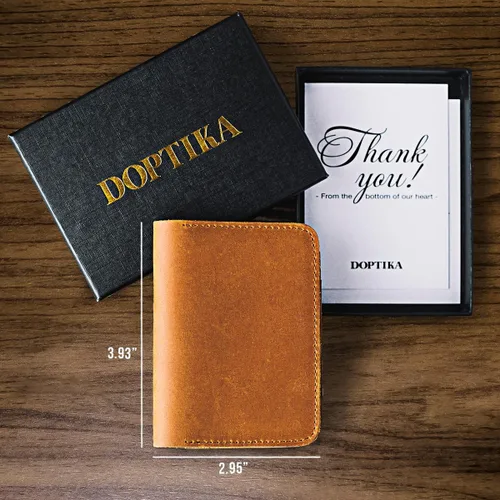 Vista 6 de DOPTIKA Billeteras minimalistas de regalo para hijo de parte de mamá - Cartera de cuero grabada con bolsillo frontal - Cartera personalizada