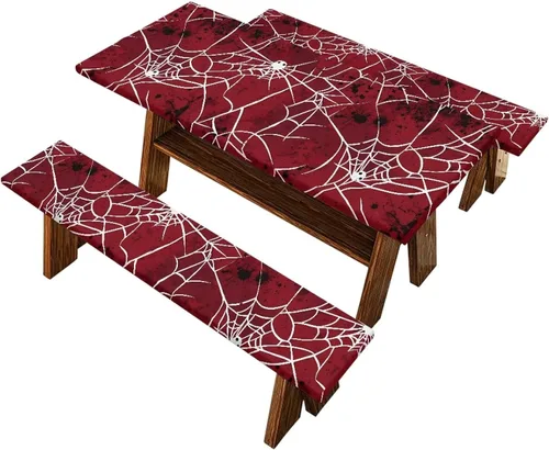 Vista 29 de Juego de 3 calcetines de árbol de Navidad de dibujos animados y galletas, funda de mesa de picnic ajustable con funda de banco, manteles Calcetines