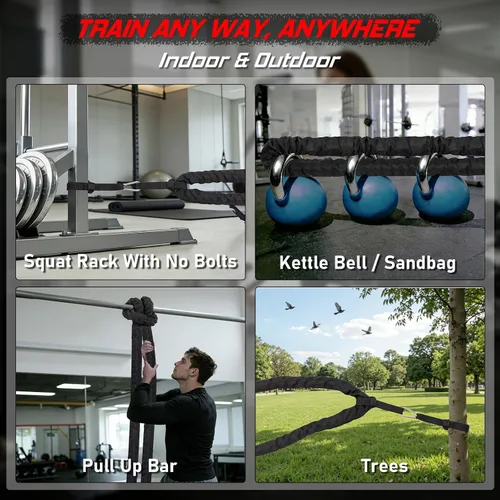 Vista 8 de Cuerda de batalla para entrenamiento de gimnasio en casa, 1.26 pulgadas, 30 pies, cuerdas de ejercicio de entrenamiento pesadas, equipo de fitness