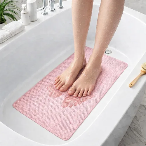 Vista 3 de Alfombra antideslizante para bañera, extragrande, de 36 x 17 pulgadas, con ventosas y orificios de drenaje, espuma suave, lavable a máquina