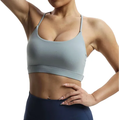 Vista 4 de Aoxjox Sujetadores deportivos de entrenamiento para mujer, para fitness, Julie Crossback, tirantes finos, acolchados, de bajo impacto, para yoga