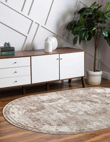Vista 4 de Unique Loom Sofia Collection - Alfombra de área - Salle Garnier (2' x 3' 1" ovalada, beige/marfil)