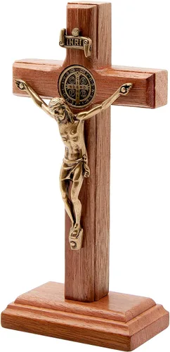 Vista 2 de Intercession Crucifijo de cruz de madera para pared y mesa (5 pulgadas - Oro antiguo)