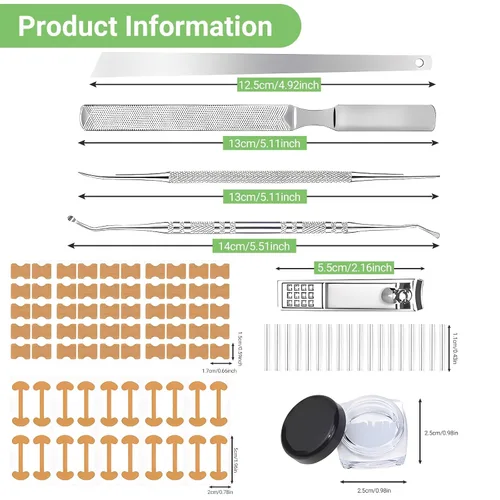 Vista 2 de Juego de corrector de uñas encarnadas con tiras correctoras, kit de herramientas profesionales para uñas de los pies, incluye tiras transpirables